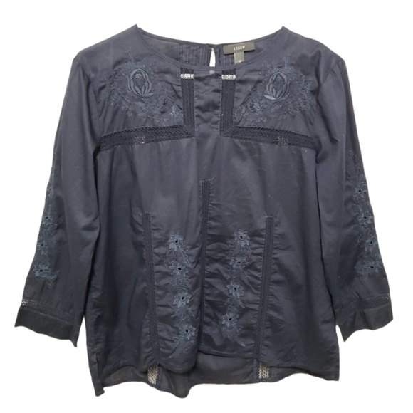 J. Crew Embroidered Top, Color Navy, Size 0P - Picture 2 of 16